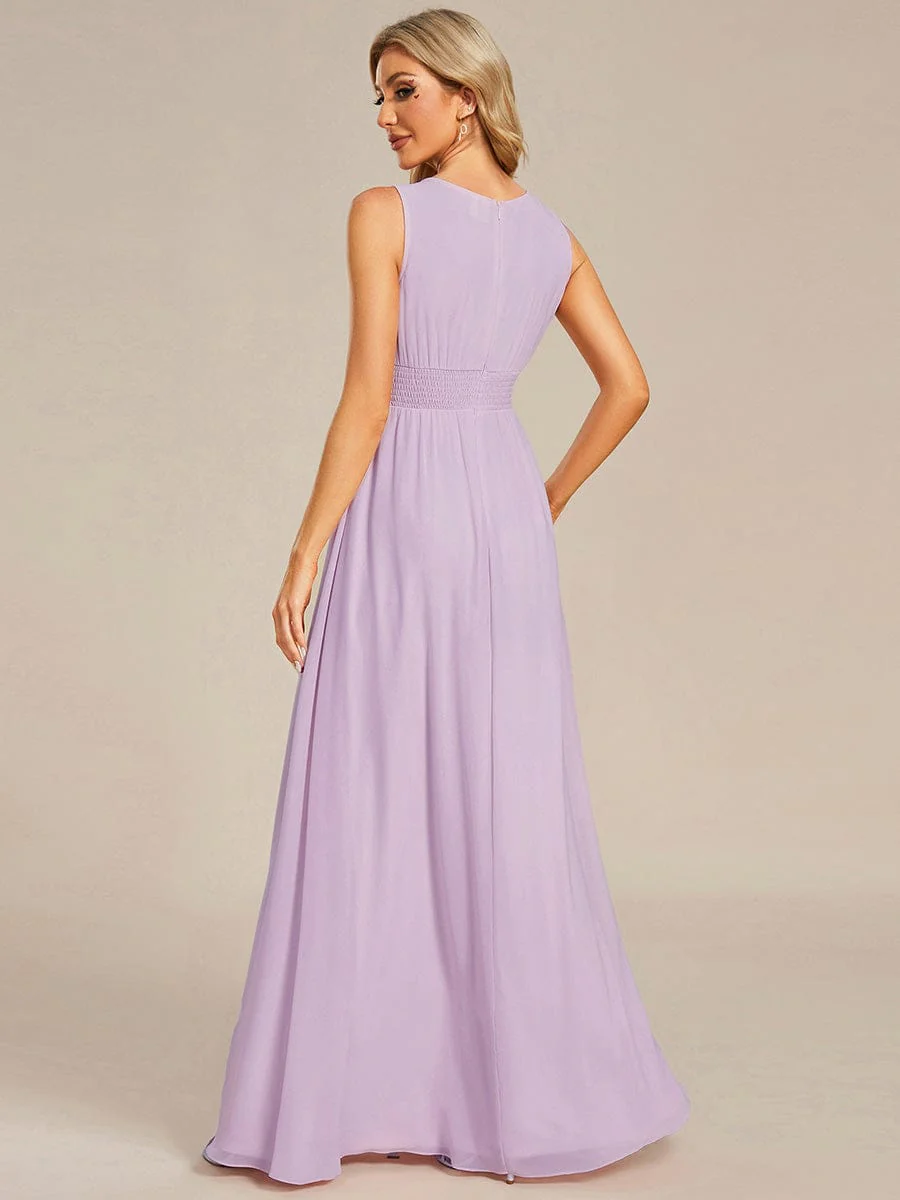 ever KALIA|A-Line Chiffon Round Neckline Bridesmaid Dress with Sleeveless and Pleats In Pink - Image 10