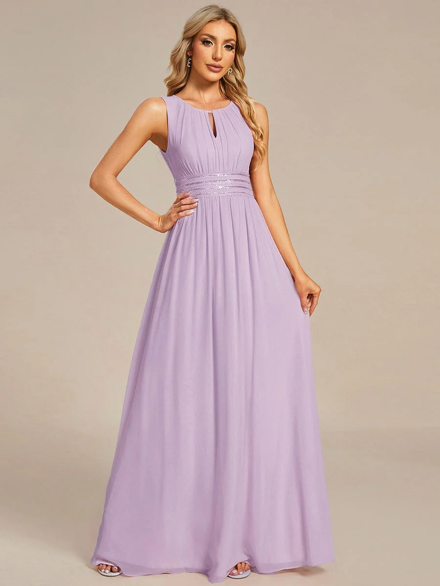 ever KALIA|A-Line Chiffon Round Neckline Bridesmaid Dress with Sleeveless and Pleats In Pink - Image 11