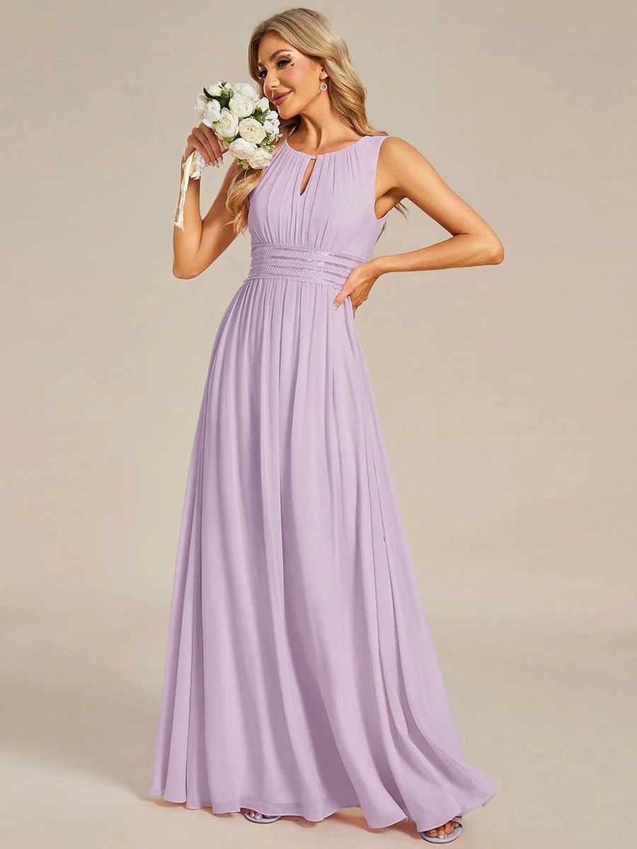 ever KALIA|A-Line Chiffon Round Neckline Bridesmaid Dress with Sleeveless and Pleats In Pink - Image 12