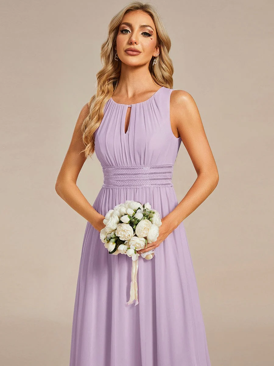 ever KALIA|A-Line Chiffon Round Neckline Bridesmaid Dress with Sleeveless and Pleats In Pink - Image 13