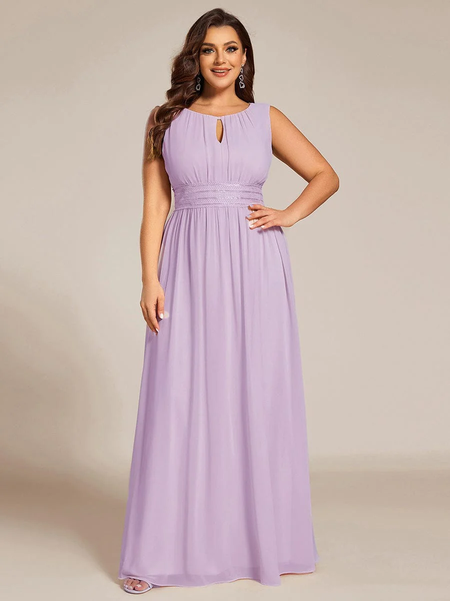 ever KALIA|A-Line Chiffon Round Neckline Bridesmaid Dress with Sleeveless and Pleats In Pink - Image 14