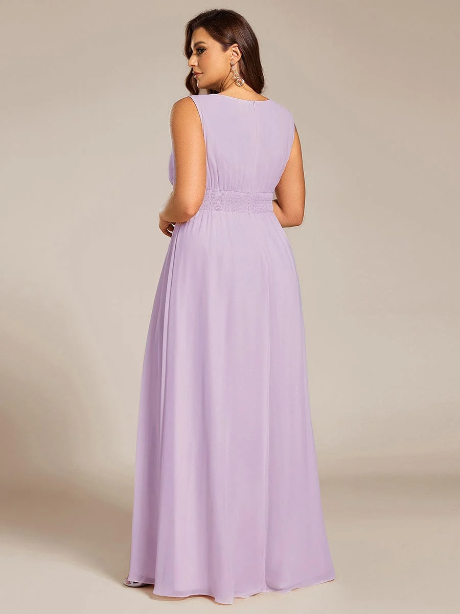 ever KALIA|A-Line Chiffon Round Neckline Bridesmaid Dress with Sleeveless and Pleats In Pink - Image 15