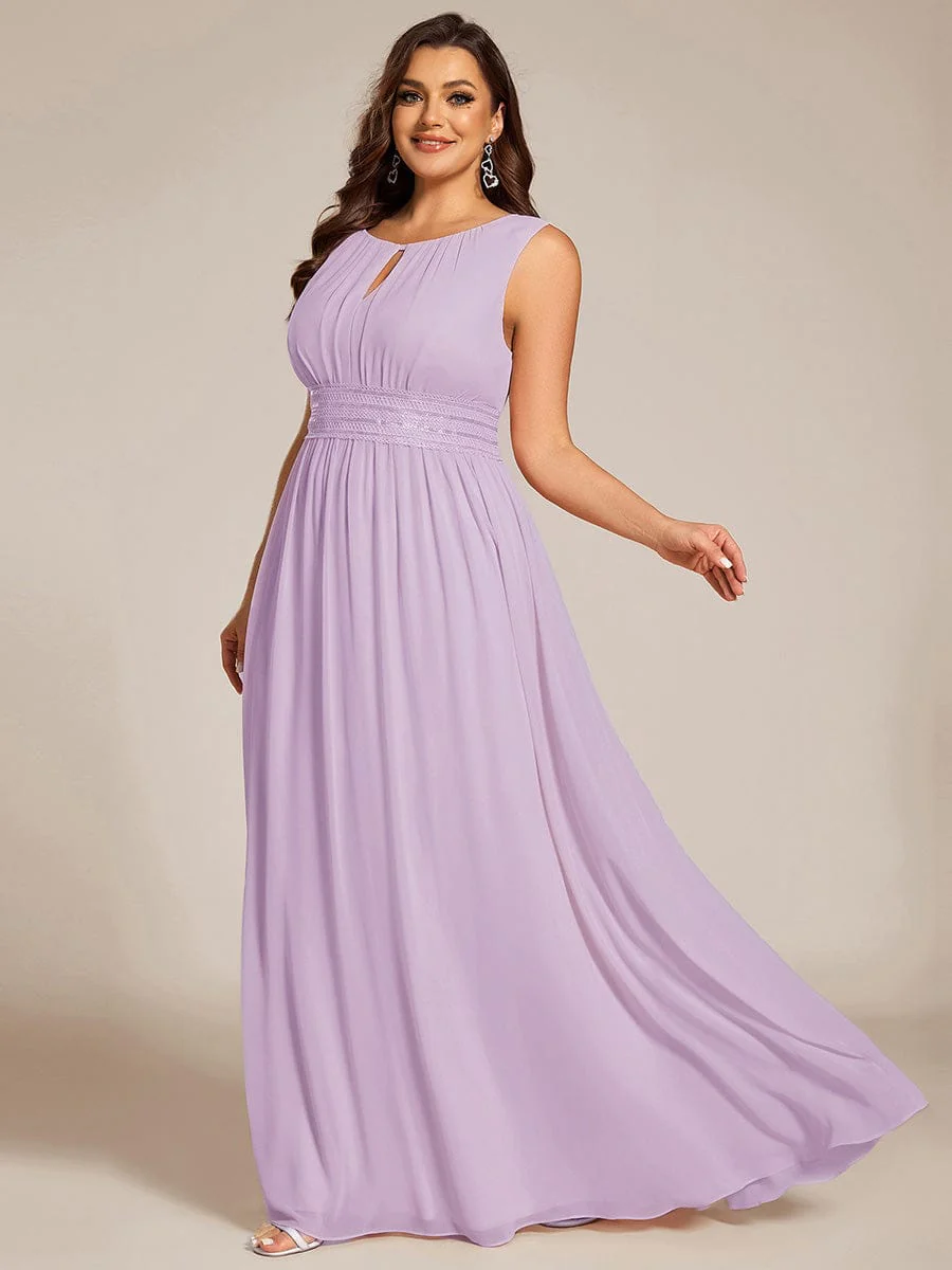ever KALIA|A-Line Chiffon Round Neckline Bridesmaid Dress with Sleeveless and Pleats In Pink - Image 16