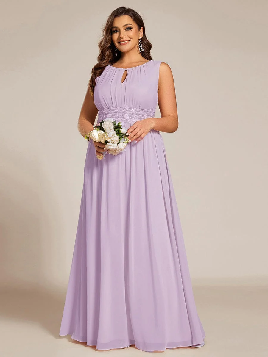 ever KALIA|A-Line Chiffon Round Neckline Bridesmaid Dress with Sleeveless and Pleats In Pink - Image 17