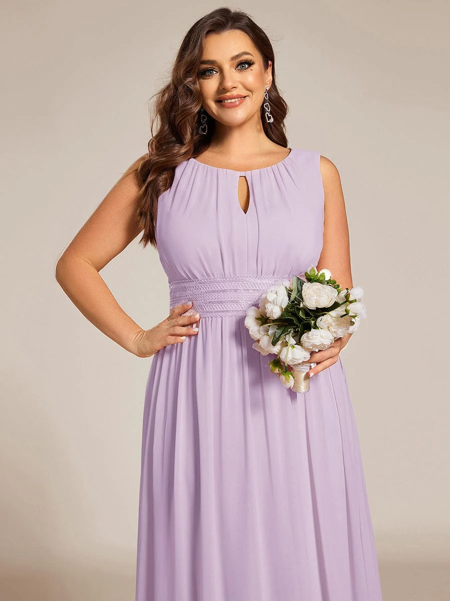 ever KALIA|A-Line Chiffon Round Neckline Bridesmaid Dress with Sleeveless and Pleats In Pink - Image 18