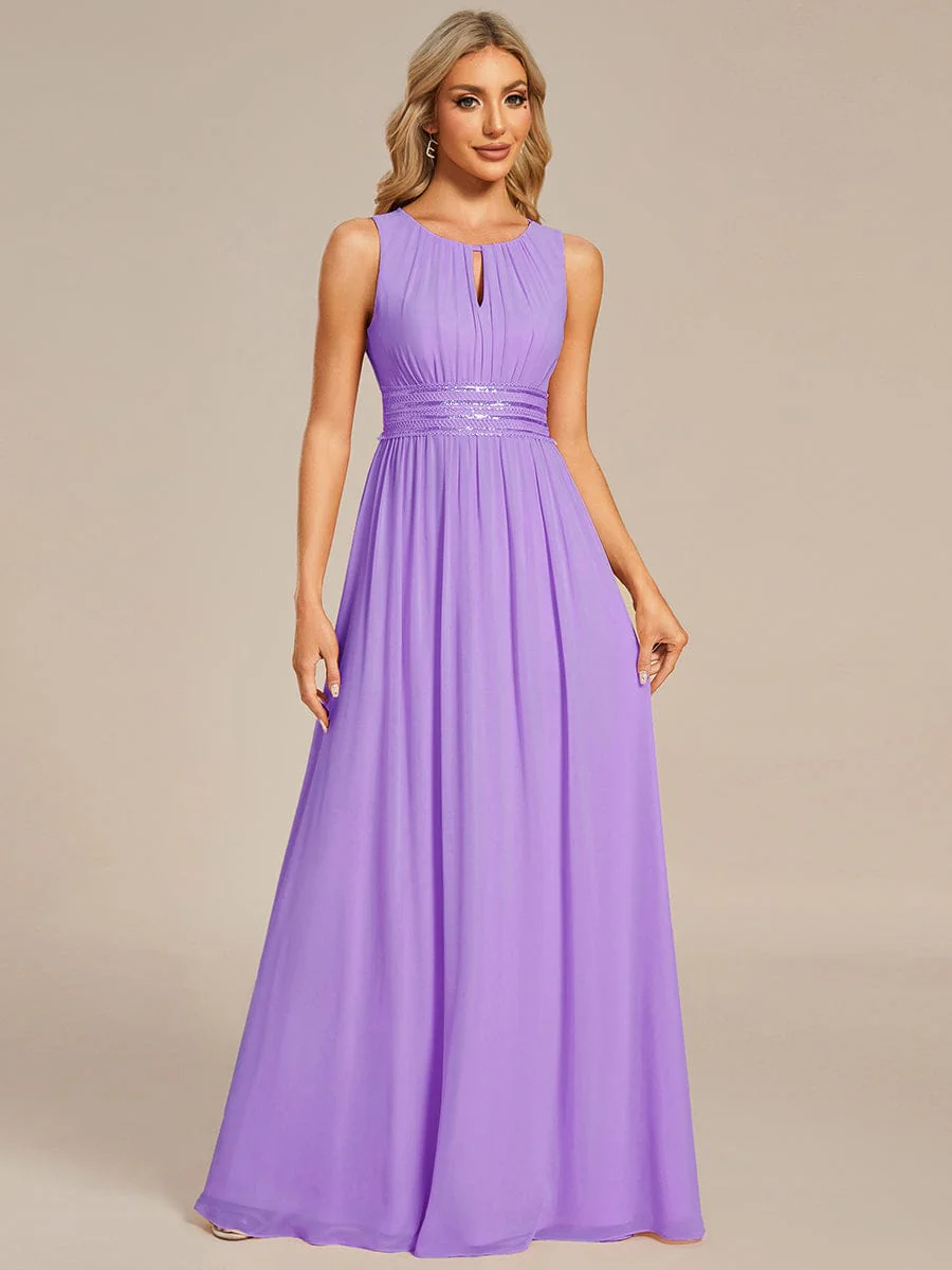 ever KALIA|A-Line Chiffon Round Neckline Bridesmaid Dress with Sleeveless and Pleats In Pink - Image 19