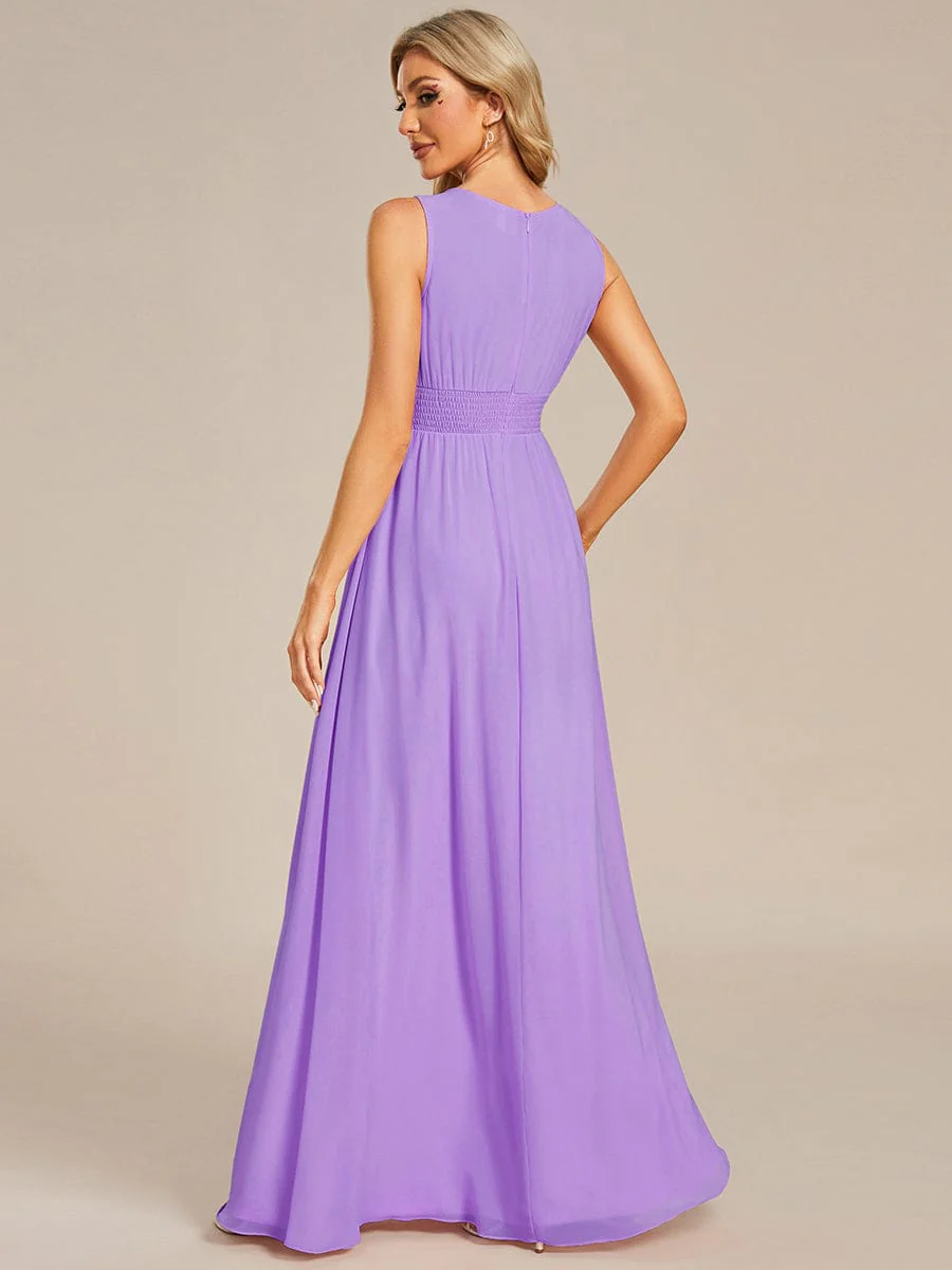 ever KALIA|A-Line Chiffon Round Neckline Bridesmaid Dress with Sleeveless and Pleats In Pink - Image 20