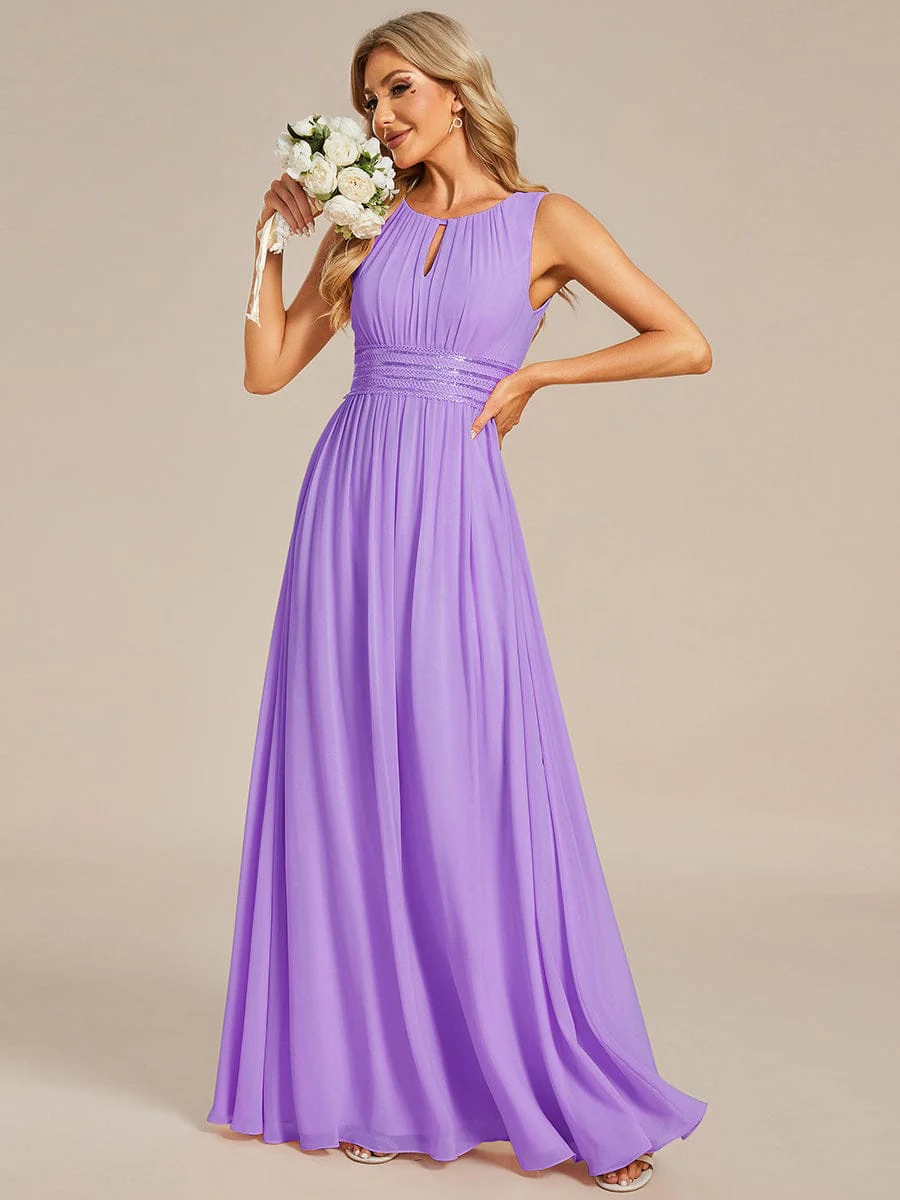 ever KALIA|A-Line Chiffon Round Neckline Bridesmaid Dress with Sleeveless and Pleats In Pink - Image 22