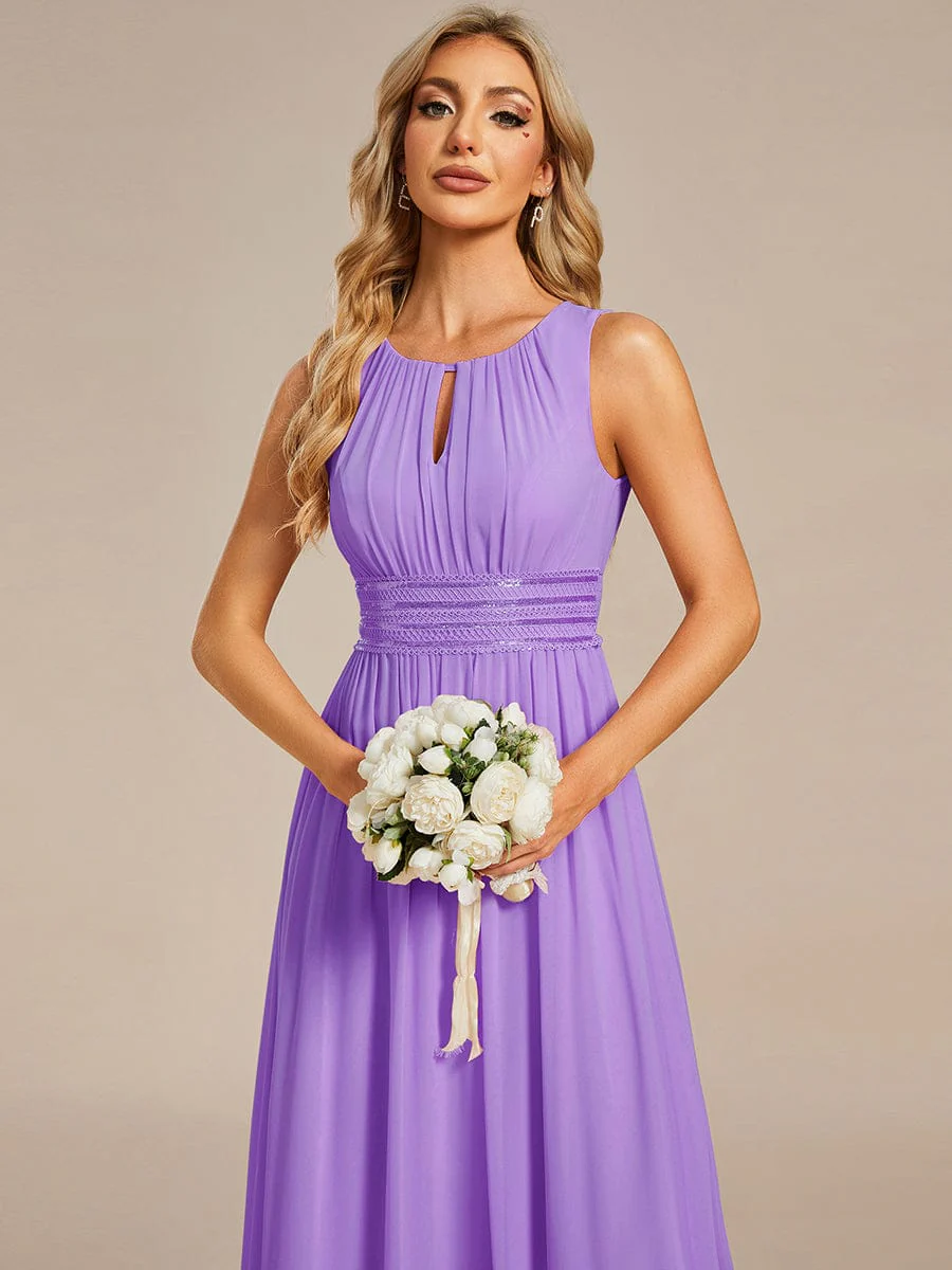 ever KALIA|A-Line Chiffon Round Neckline Bridesmaid Dress with Sleeveless and Pleats In Pink - Image 23