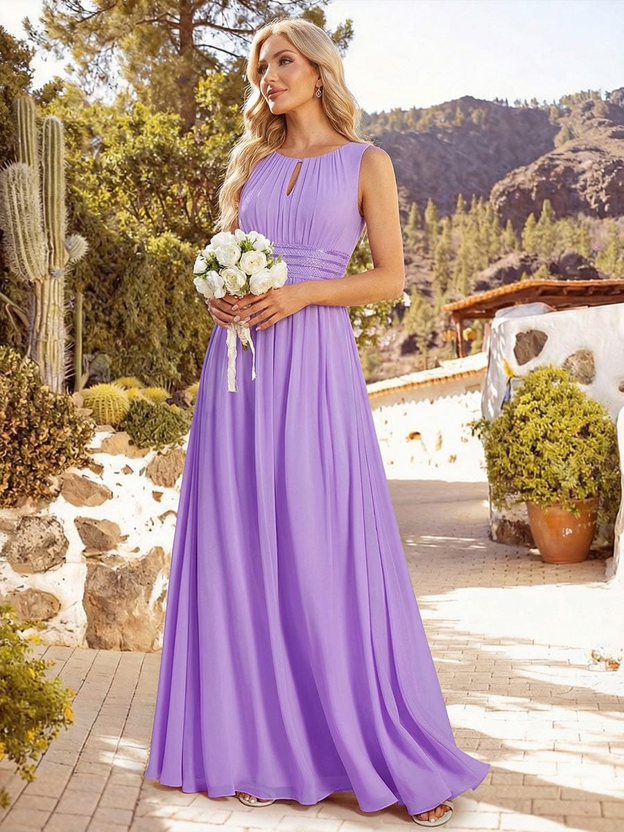ever KALIA|A-Line Chiffon Round Neckline Bridesmaid Dress with Sleeveless and Pleats In Pink - Image 24