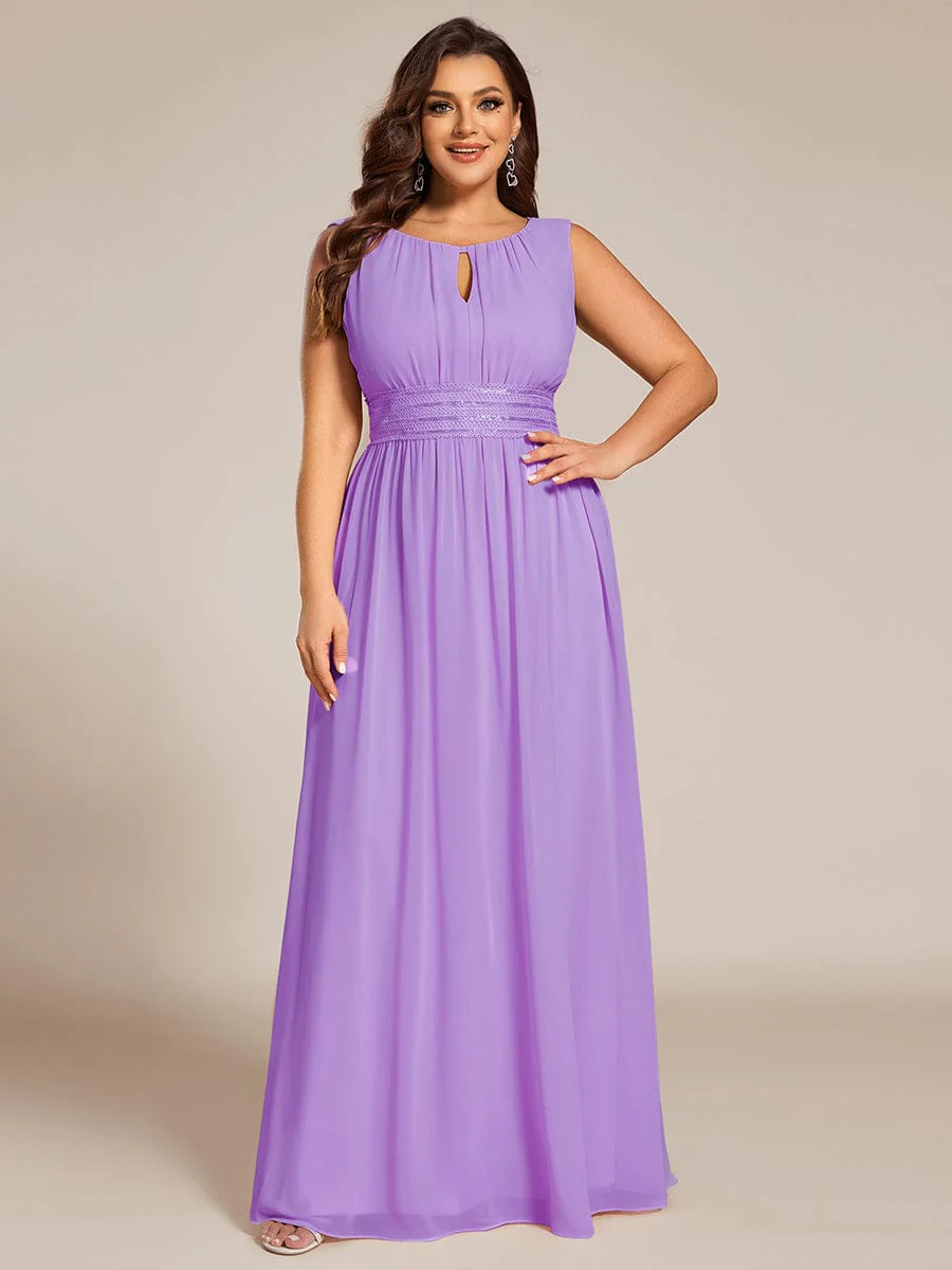 ever KALIA|A-Line Chiffon Round Neckline Bridesmaid Dress with Sleeveless and Pleats In Pink - Image 27