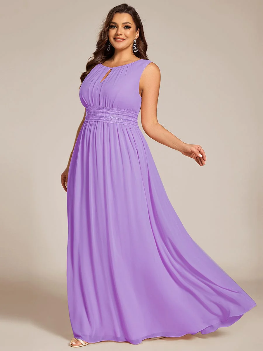 ever KALIA|A-Line Chiffon Round Neckline Bridesmaid Dress with Sleeveless and Pleats In Pink - Image 29