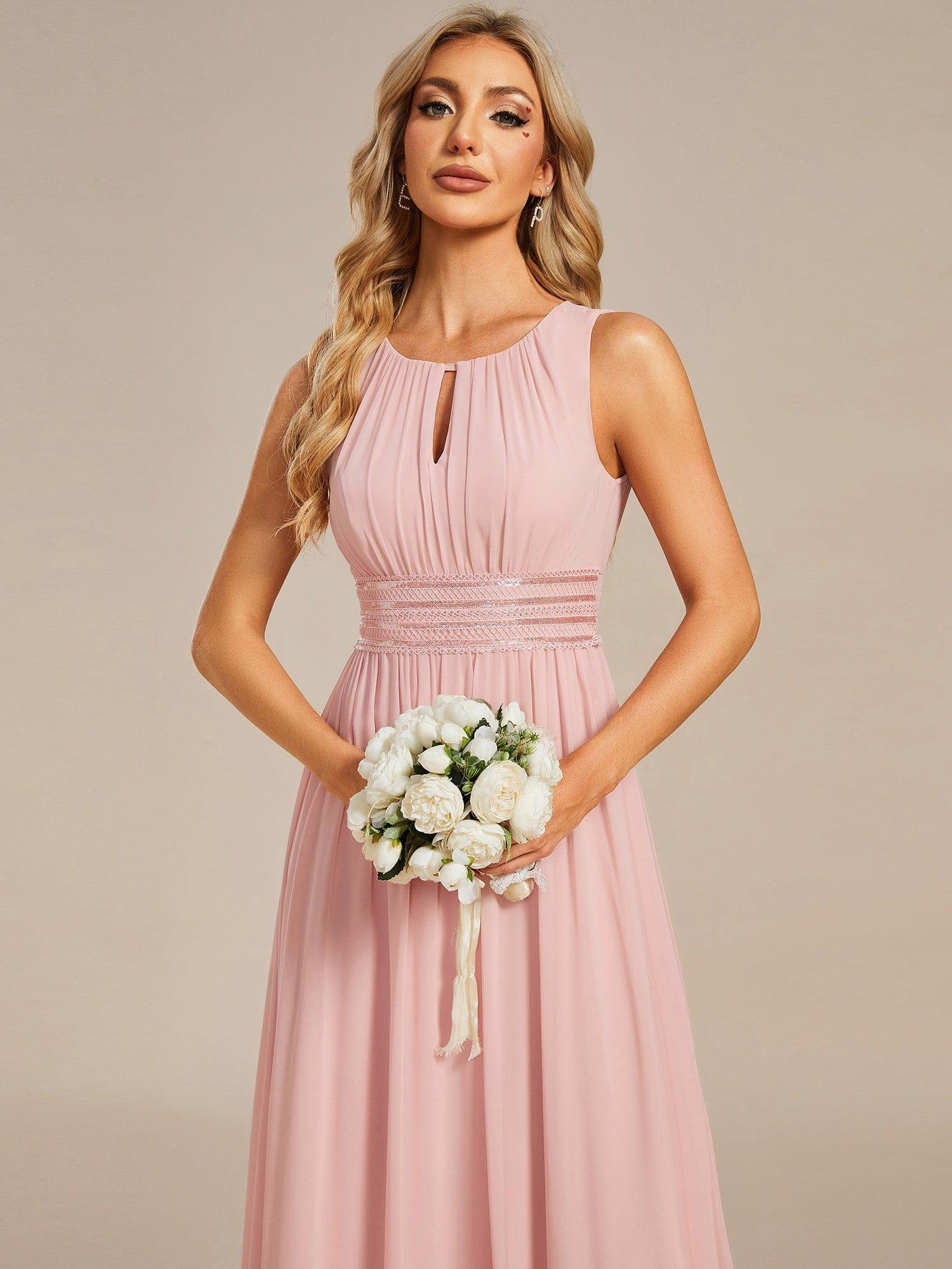 ever KALIA|A-Line Chiffon Round Neckline Bridesmaid Dress with Sleeveless and Pleats In Pink - Image 3