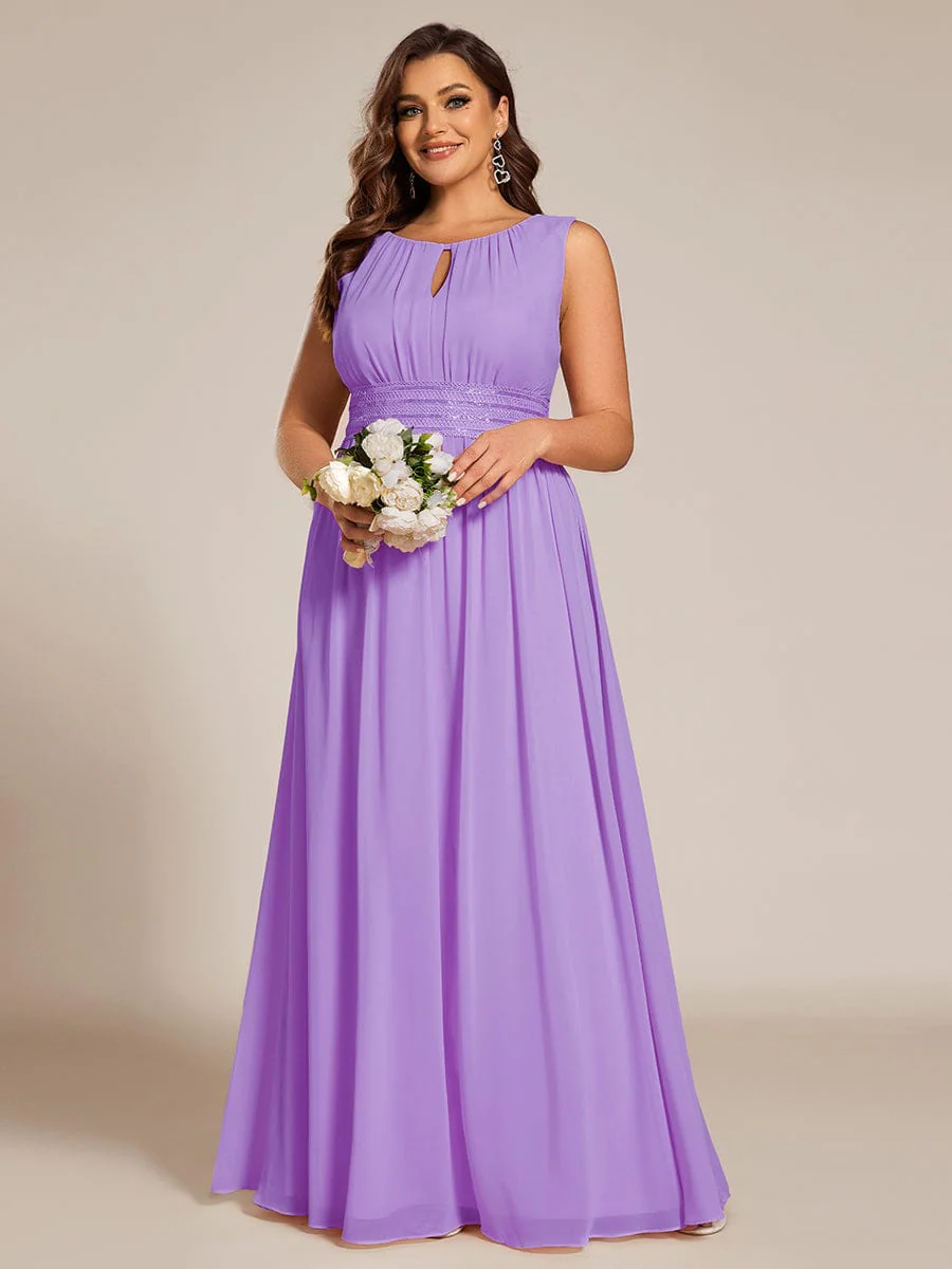ever KALIA|A-Line Chiffon Round Neckline Bridesmaid Dress with Sleeveless and Pleats In Pink - Image 30