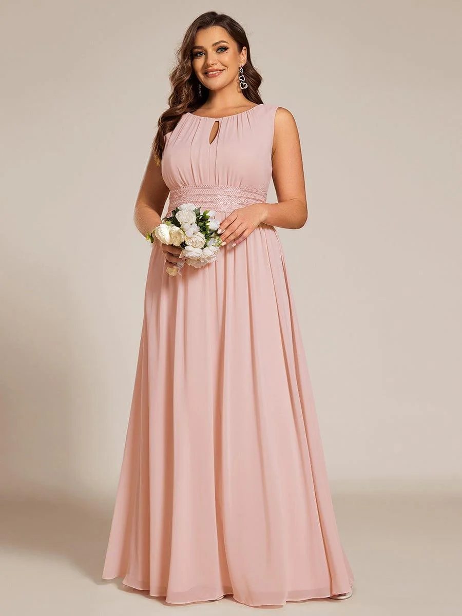 ever KALIA|A-Line Chiffon Round Neckline Bridesmaid Dress with Sleeveless and Pleats In Pink - Image 6