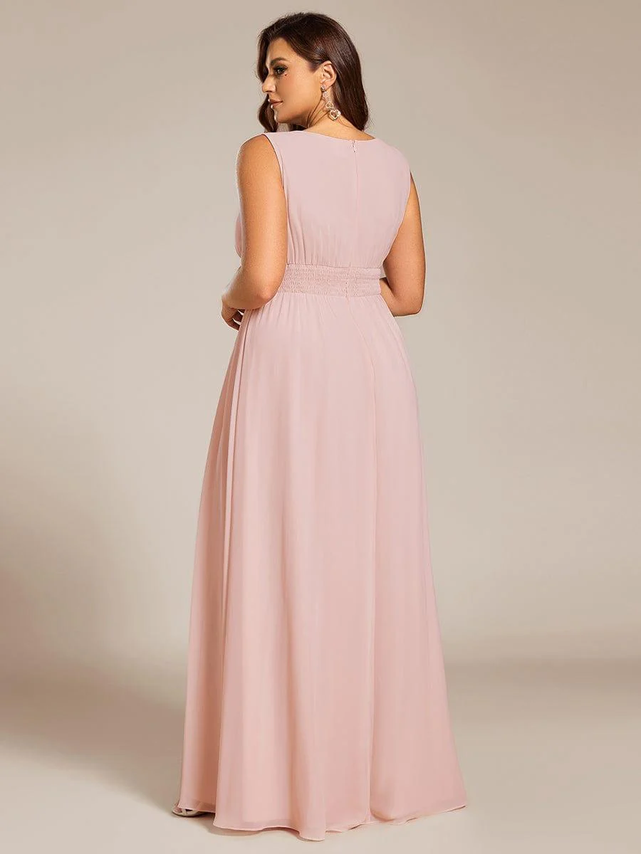ever KALIA|A-Line Chiffon Round Neckline Bridesmaid Dress with Sleeveless and Pleats In Pink - Image 7
