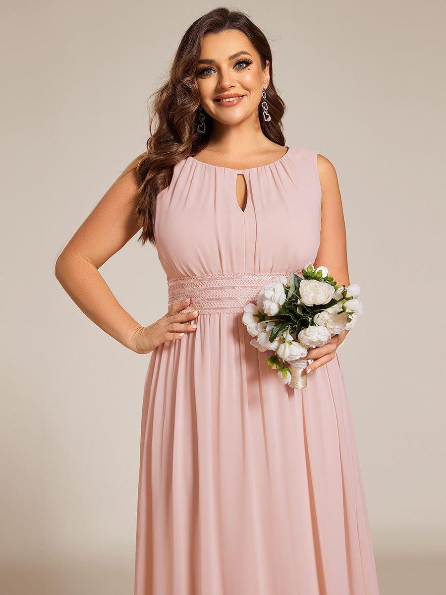 ever KALIA|A-Line Chiffon Round Neckline Bridesmaid Dress with Sleeveless and Pleats In Pink - Image 8