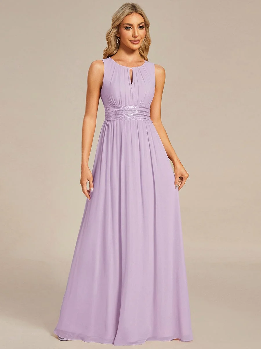 ever KALIA|A-Line Chiffon Round Neckline Bridesmaid Dress with Sleeveless and Pleats In Pink - Image 9