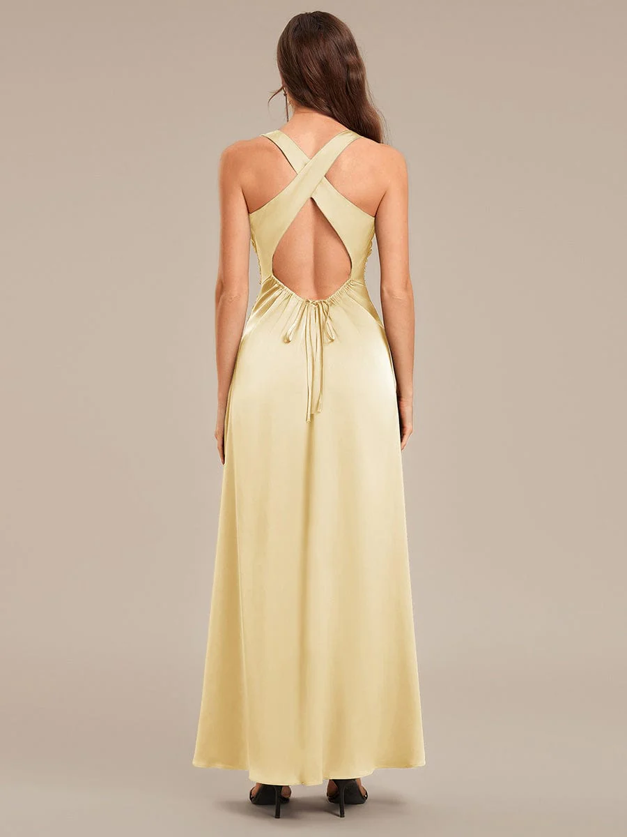 ever VALENCIA|High Neck Backless Satin Bridesmaid Dress - Image 17