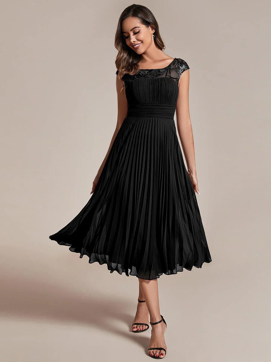 Cap Sleeves Chiffon A-Line Wedding Guest Dress with Pleats and Round Neckline - Image 10