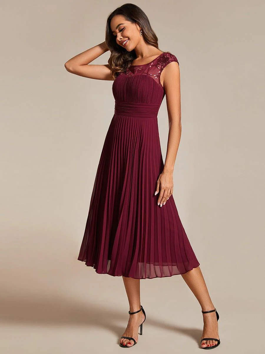 Cap Sleeves Chiffon A-Line Wedding Guest Dress with Pleats and Round Neckline - Image 4