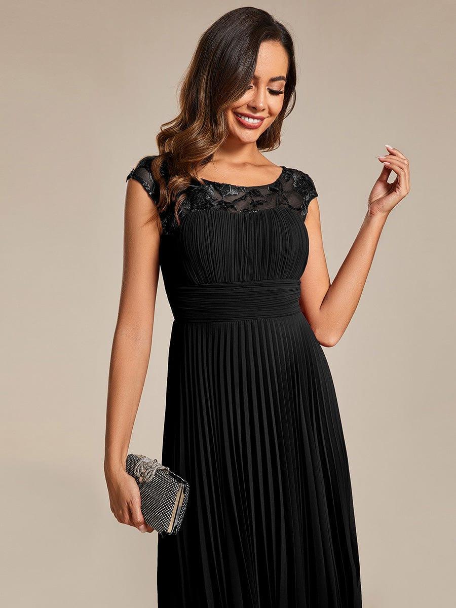Cap Sleeves Chiffon A-Line Wedding Guest Dress with Pleats and Round Neckline - Image 8