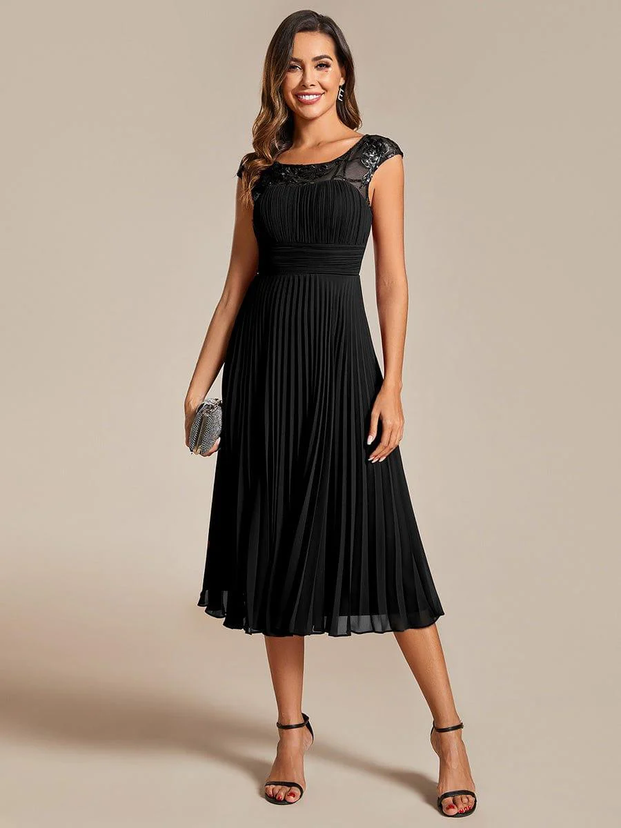 Cap Sleeves Chiffon A-Line Wedding Guest Dress with Pleats and Round Neckline - Image 9