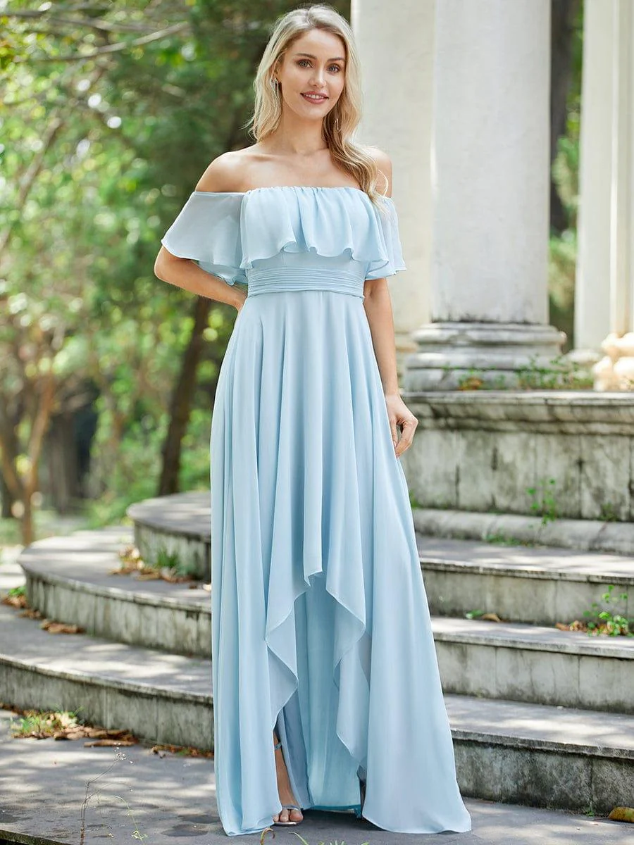 Chiffon Off-The-Shoulder High Low Bridesmaid Dress(Final Sale) - Image 10