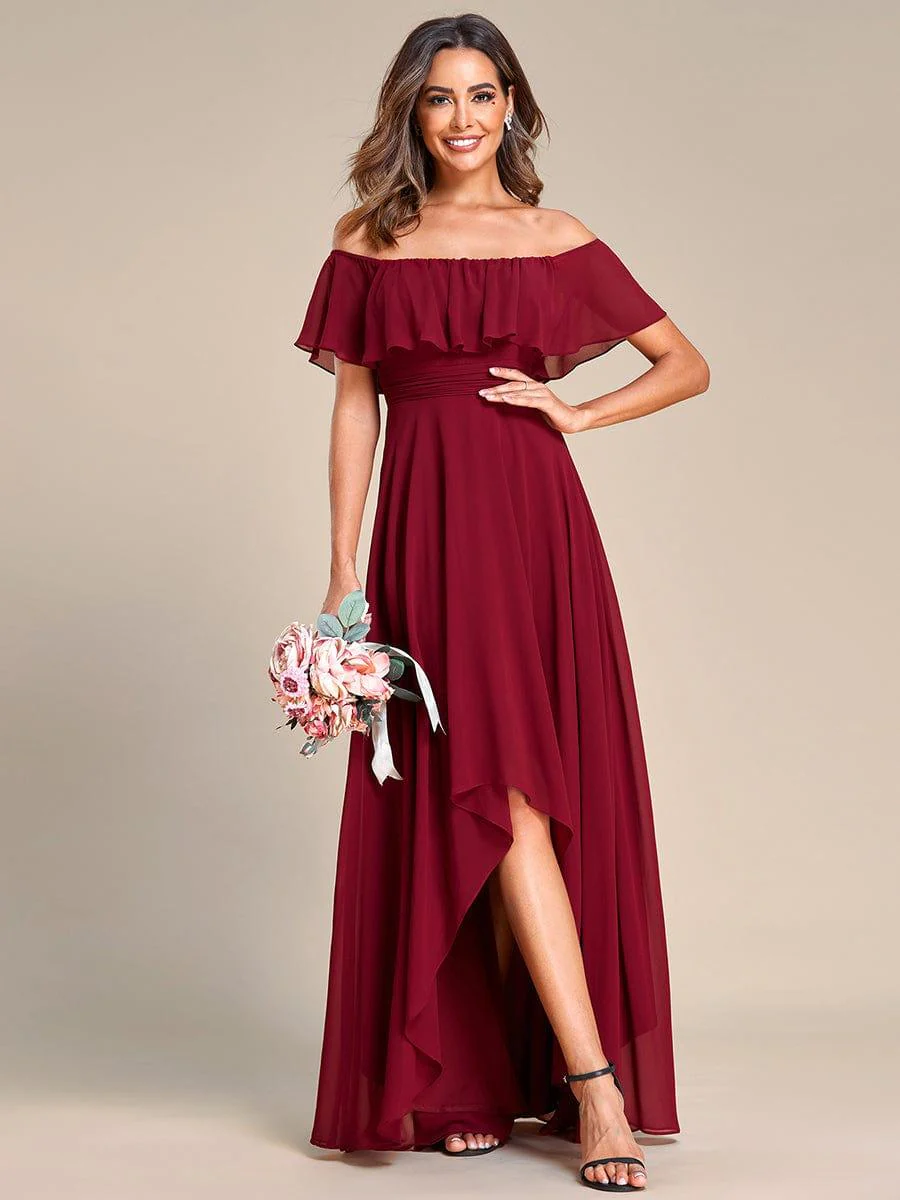 Chiffon Off-The-Shoulder High Low Bridesmaid Dress(Final Sale) - Image 15