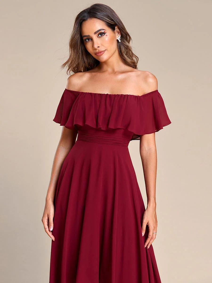 Chiffon Off-The-Shoulder High Low Bridesmaid Dress(Final Sale) - Image 17