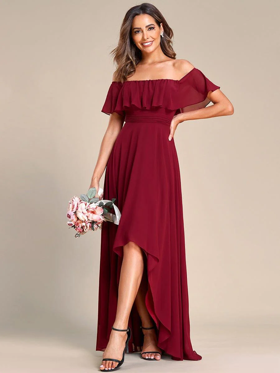 Chiffon Off-The-Shoulder High Low Bridesmaid Dress(Final Sale) - Image 18