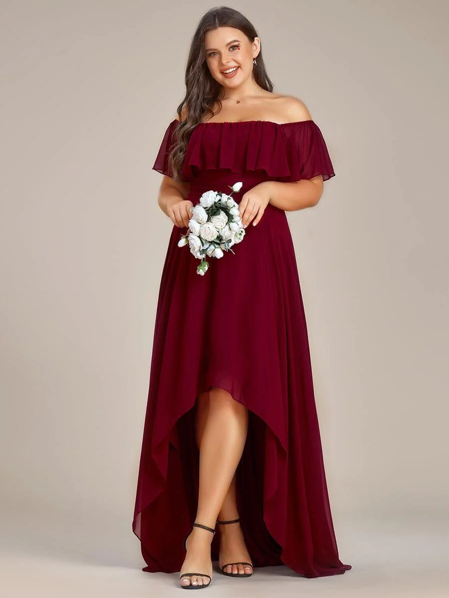 Chiffon Off-The-Shoulder High Low Bridesmaid Dress(Final Sale) - Image 24
