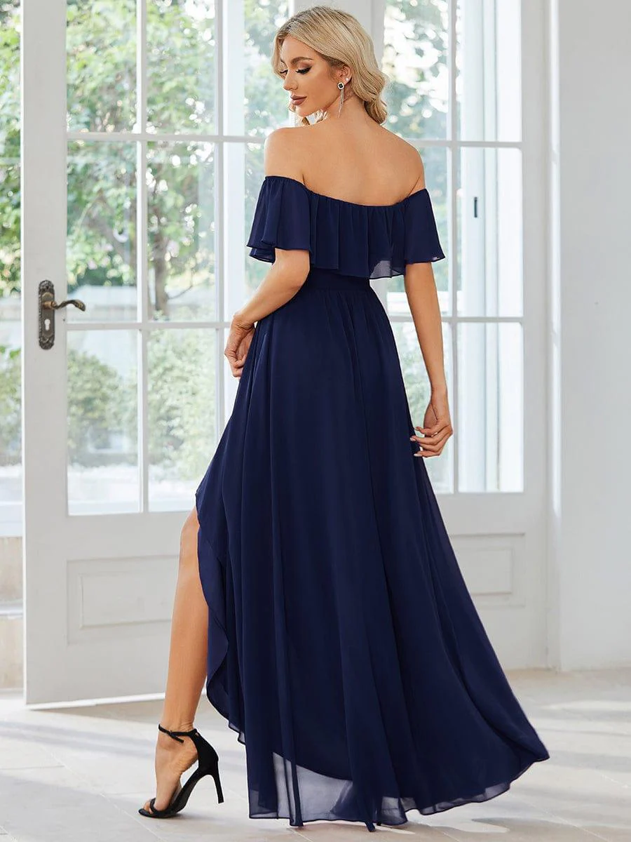 Chiffon Off-The-Shoulder High Low Bridesmaid Dress(Final Sale) - Image 26