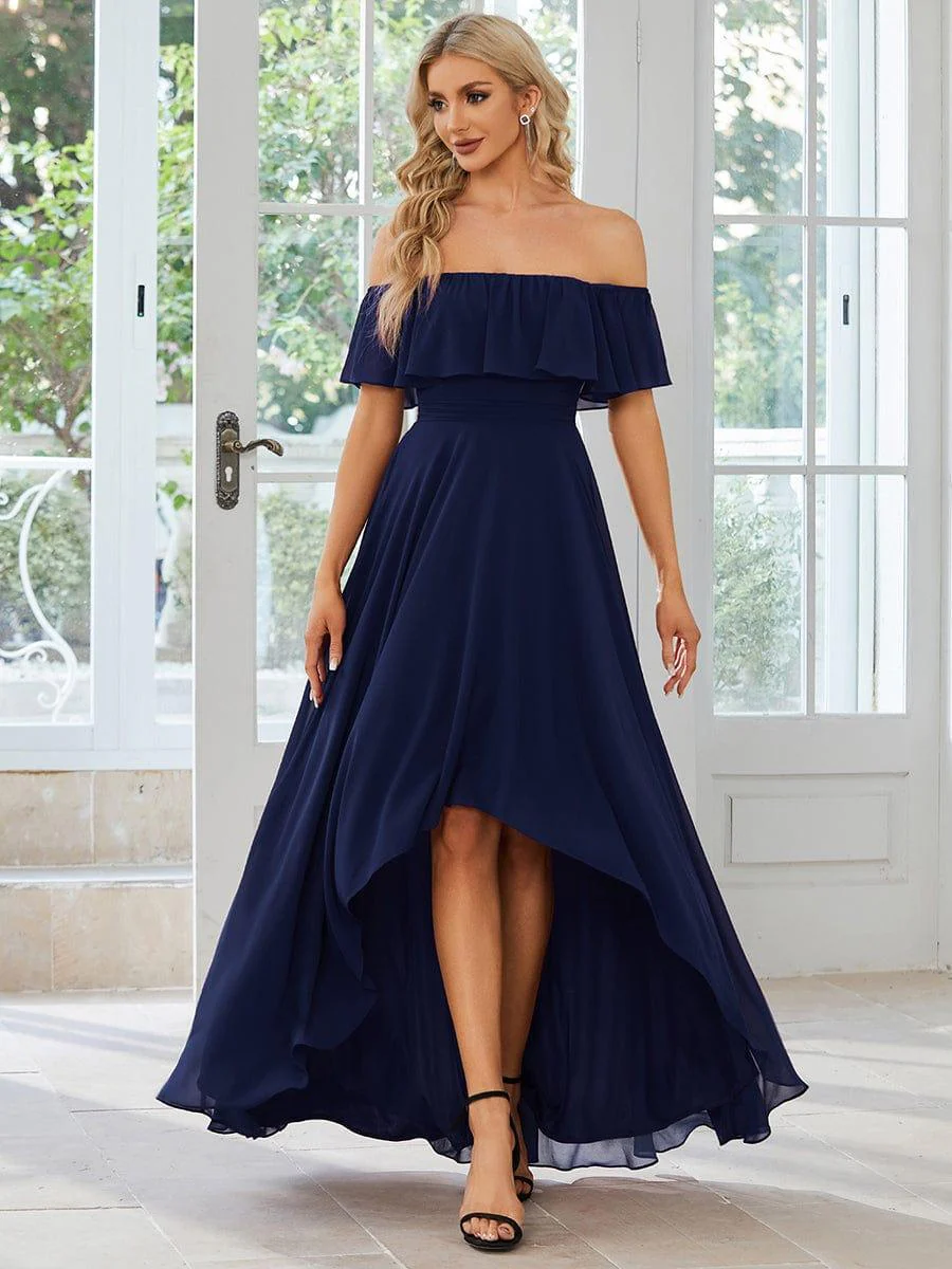 Chiffon Off-The-Shoulder High Low Bridesmaid Dress(Final Sale) - Image 28