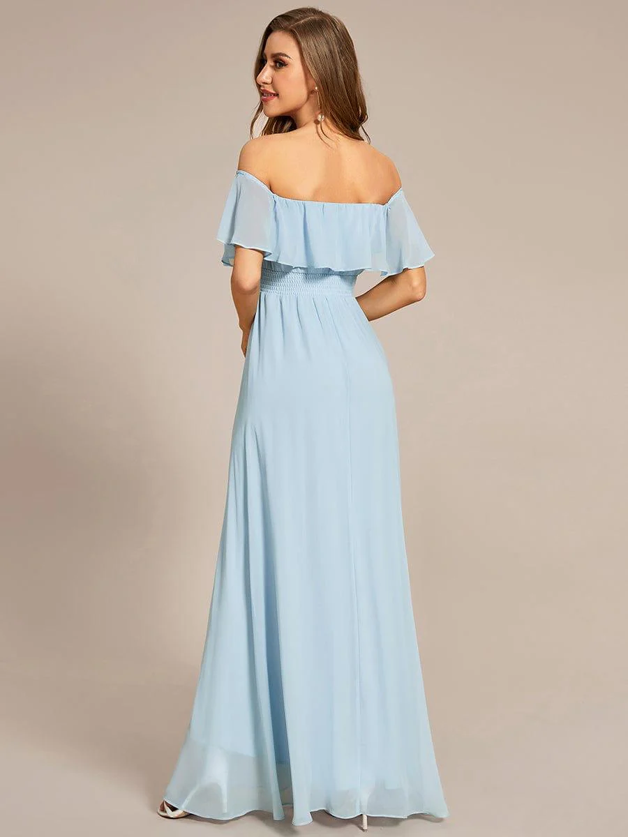 Chiffon Off-The-Shoulder High Low Bridesmaid Dress(Final Sale) - Image 3