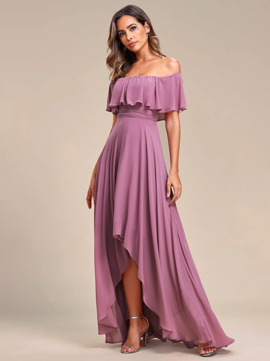 Chiffon Off-The-Shoulder High Low Bridesmaid Dress(Final Sale) - Image 35