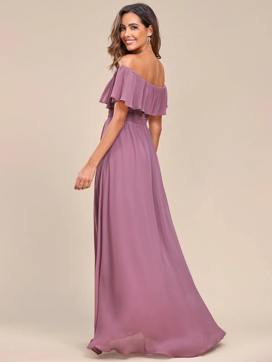 Chiffon Off-The-Shoulder High Low Bridesmaid Dress(Final Sale) - Image 36