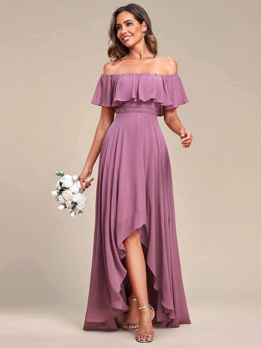 Chiffon Off-The-Shoulder High Low Bridesmaid Dress(Final Sale) - Image 38