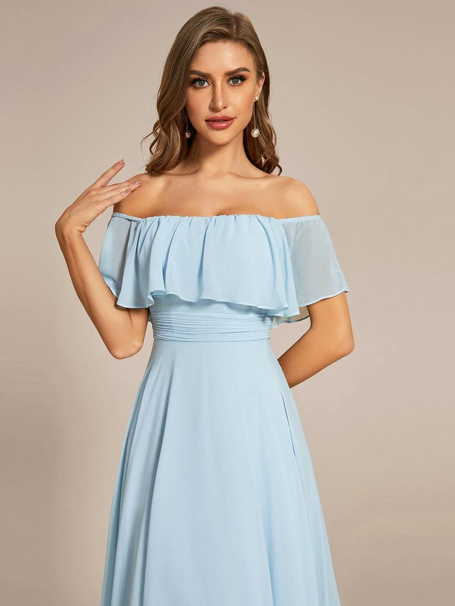 Chiffon Off-The-Shoulder High Low Bridesmaid Dress(Final Sale) - Image 4