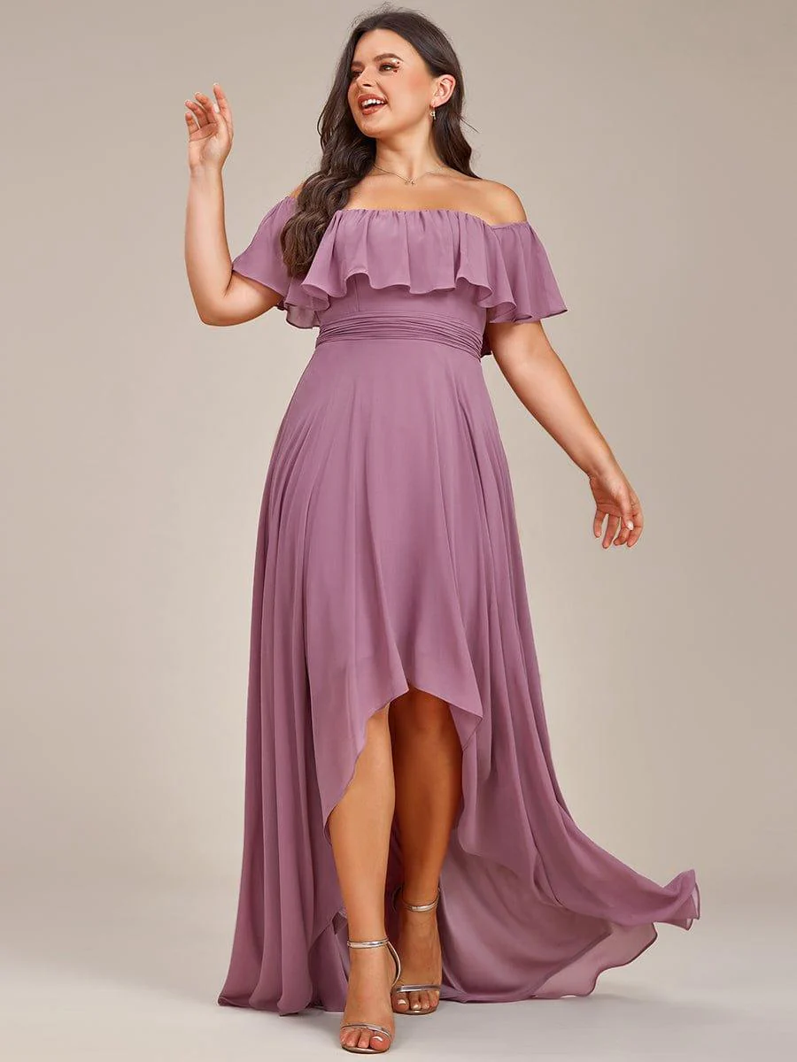 Chiffon Off-The-Shoulder High Low Bridesmaid Dress(Final Sale) - Image 40