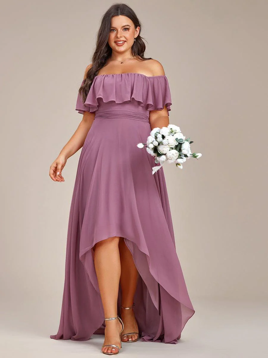 Chiffon Off-The-Shoulder High Low Bridesmaid Dress(Final Sale) - Image 43