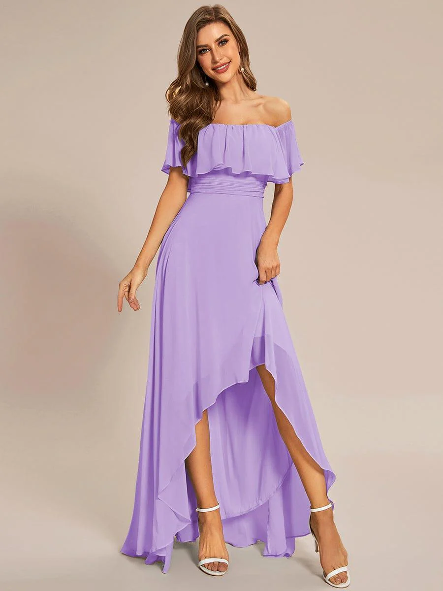 Chiffon Off-The-Shoulder High Low Bridesmaid Dress(Final Sale) - Image 45