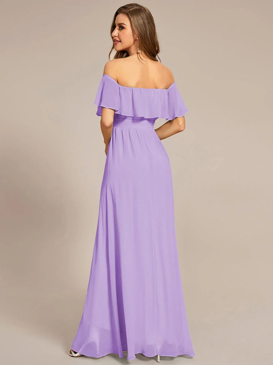 Chiffon Off-The-Shoulder High Low Bridesmaid Dress(Final Sale) - Image 46
