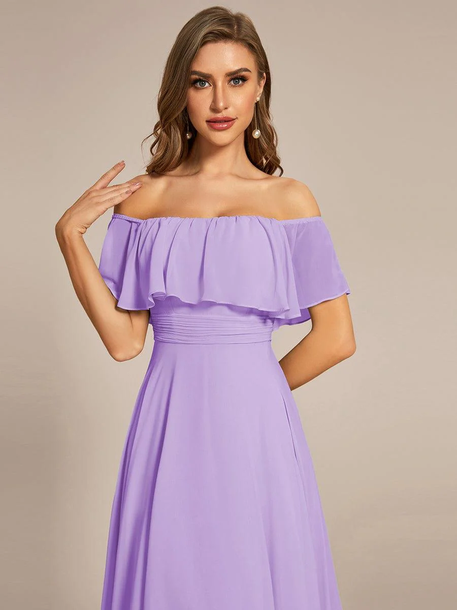 Chiffon Off-The-Shoulder High Low Bridesmaid Dress(Final Sale) - Image 47