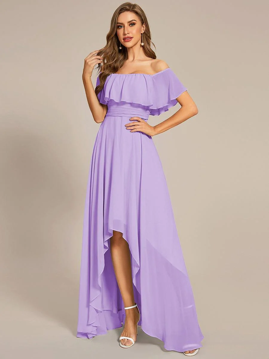 Chiffon Off-The-Shoulder High Low Bridesmaid Dress(Final Sale) - Image 48
