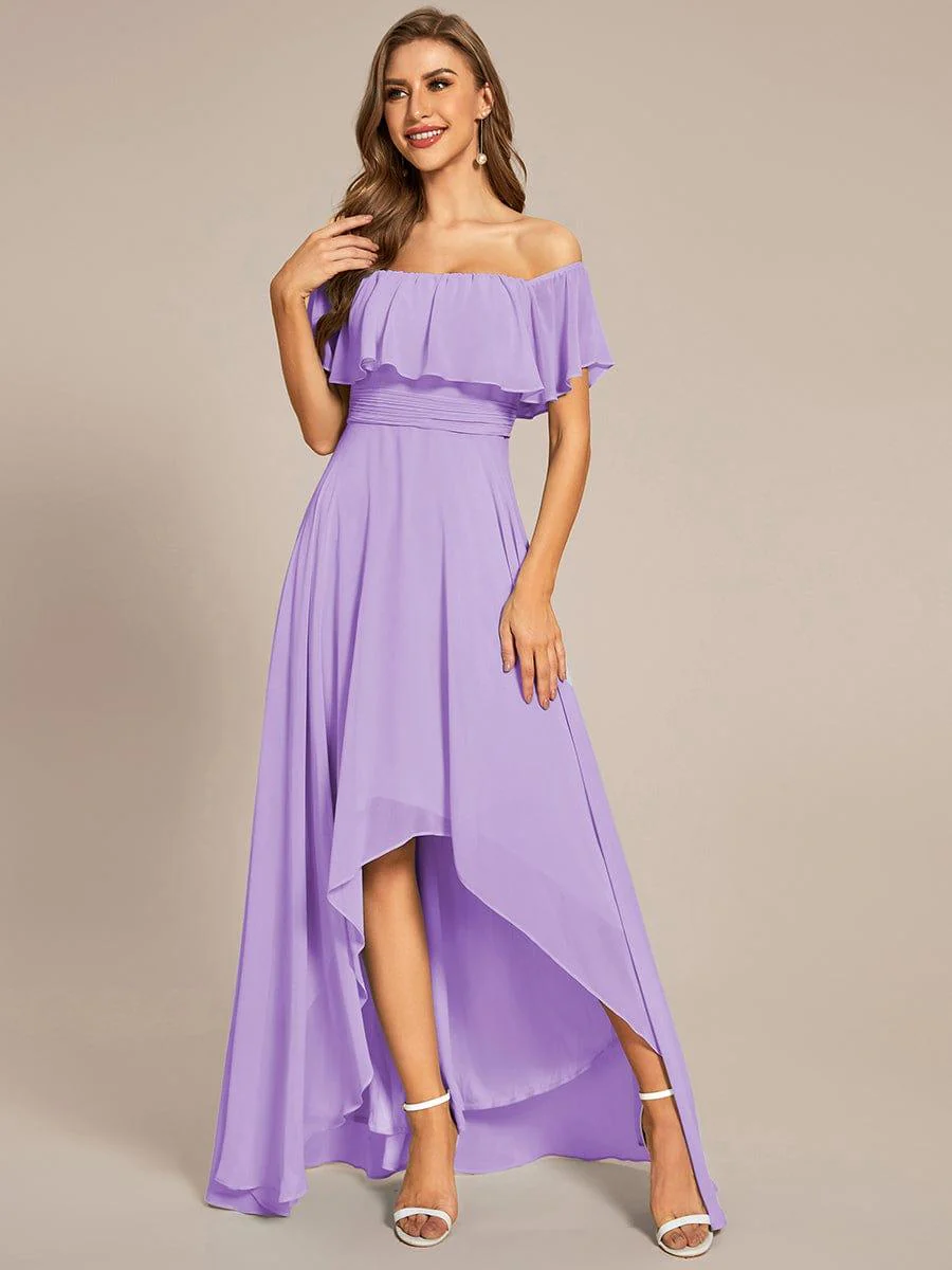 Chiffon Off-The-Shoulder High Low Bridesmaid Dress(Final Sale) - Image 49