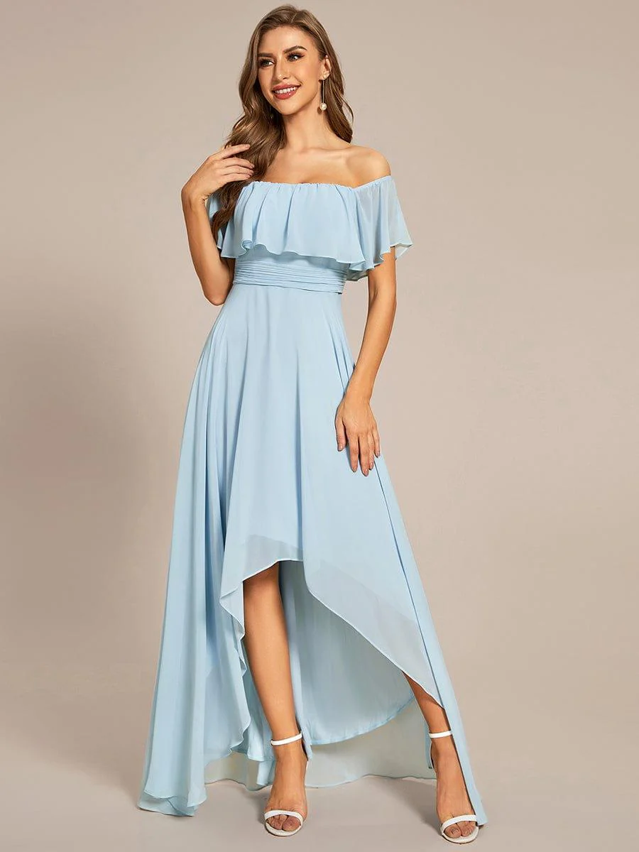 Chiffon Off-The-Shoulder High Low Bridesmaid Dress(Final Sale) - Image 5