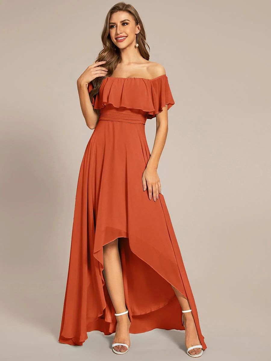 Chiffon Off-The-Shoulder High Low Bridesmaid Dress(Final Sale) - Image 50