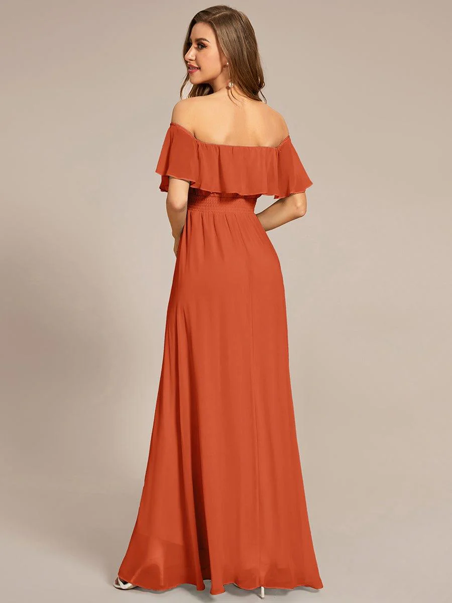 Chiffon Off-The-Shoulder High Low Bridesmaid Dress(Final Sale) - Image 51
