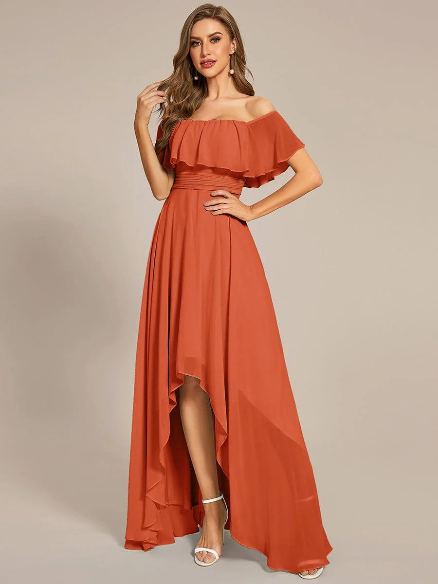 Chiffon Off-The-Shoulder High Low Bridesmaid Dress(Final Sale) - Image 53